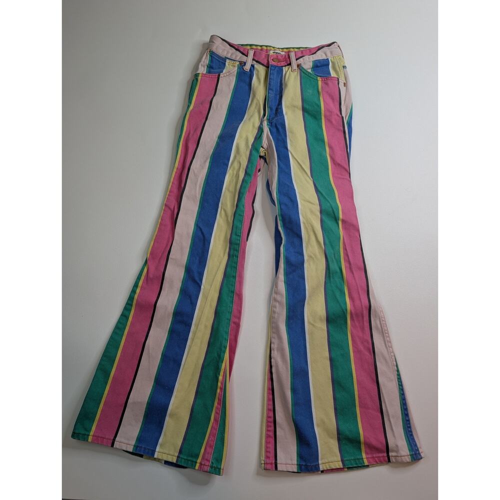 Wrangler High Rise Flare Wanderer Jeans Multicolor Striped Denim SIZE 26/30 - Picture 3 of 12